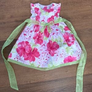 NWOT 2T Floral Pink and Green Dress with Bow